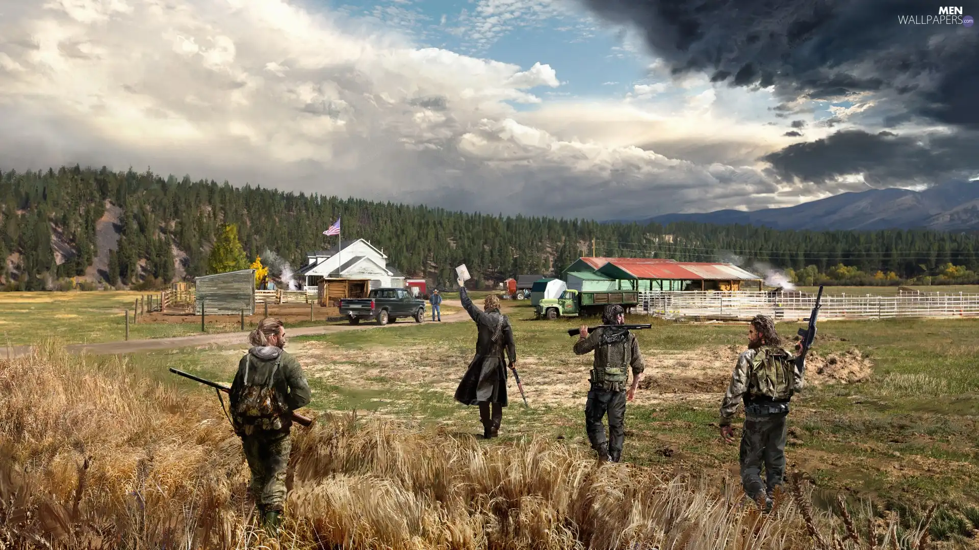 farm, game, trees, viewes, soldiers, Far Cry 5
